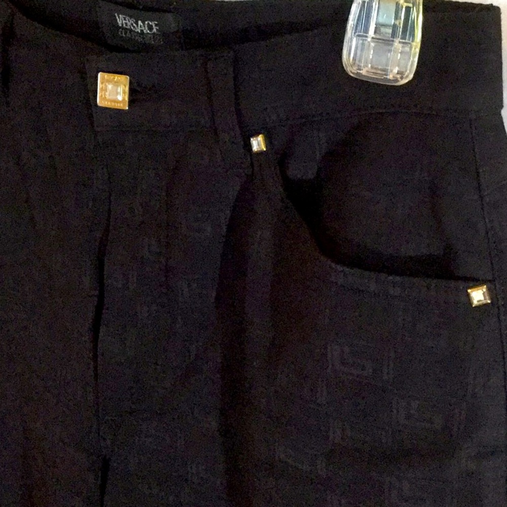HOT Black Versace slacks with jeweled trim.